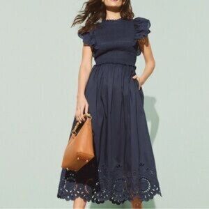J.McLaughlin Ingram Eyelet Dress Midi Eyelet Lace Navy Size Medium